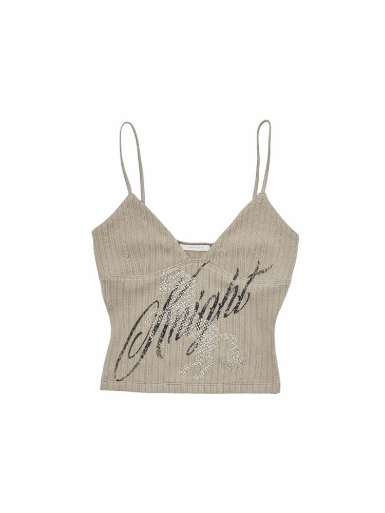 Knight Horse Hot Diamond Print Cable Knitted Suspender Female Hot Girl Sexy Short Slimming Top【s0000014585】