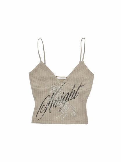 Knight Horse Hot Diamond Print Cable Knitted Suspender Female Hot Girl Sexy Short Slimming Top【s0000014585】