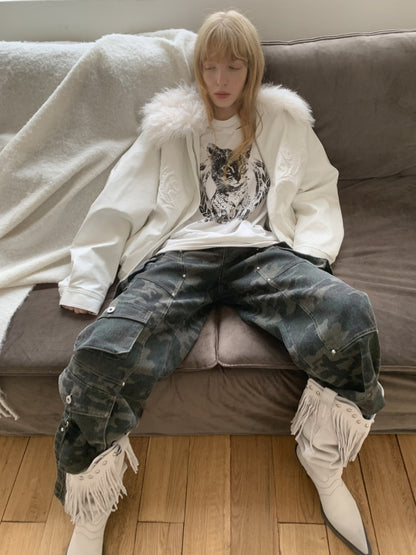 American Vintage Camouflage Washed Workwear Wide-Leg Pants Multi-Pocket Design Versatile Slacks【s0000014586】