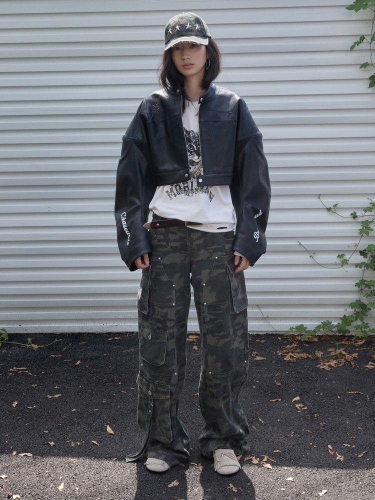 American Vintage Camouflage Washed Workwear Wide-Leg Pants Multi-Pocket Design Versatile Slacks【s0000014586】