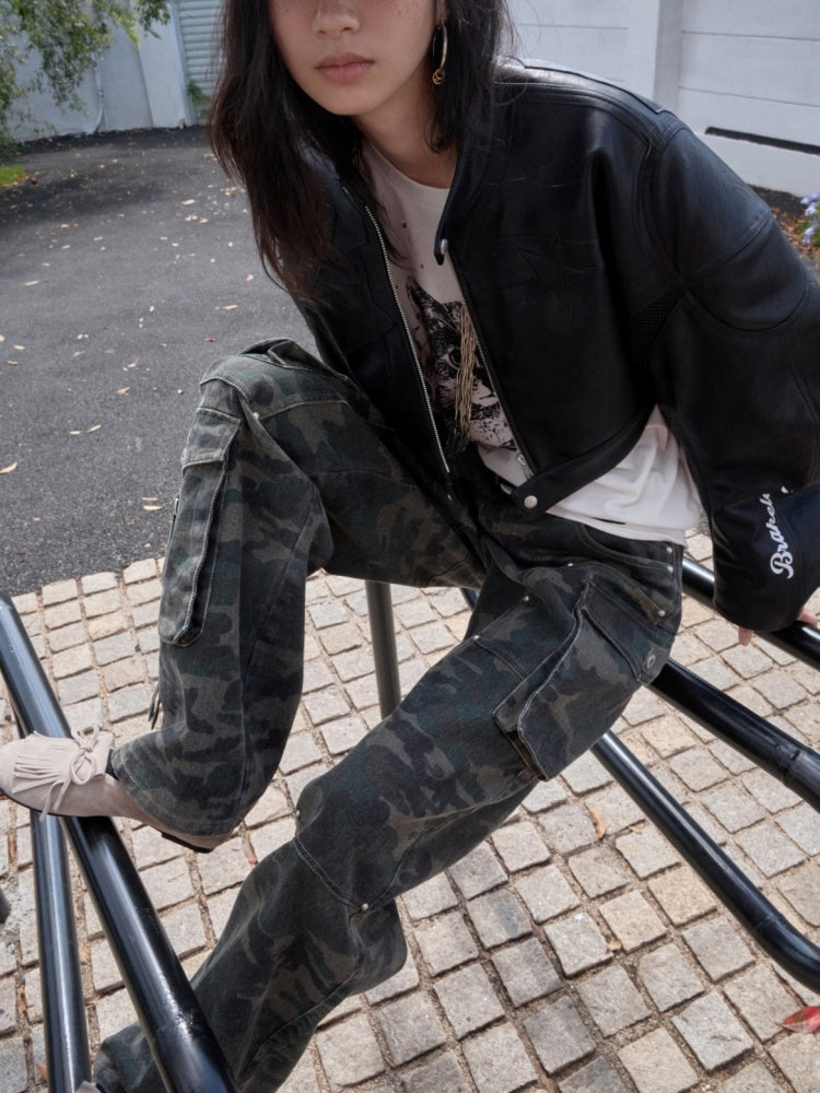 American Vintage Camouflage Washed Workwear Wide-Leg Pants Multi-Pocket Design Versatile Slacks【s0000014586】