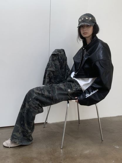 American Vintage Camouflage Washed Workwear Wide-Leg Pants Multi-Pocket Design Versatile Slacks【s0000014586】