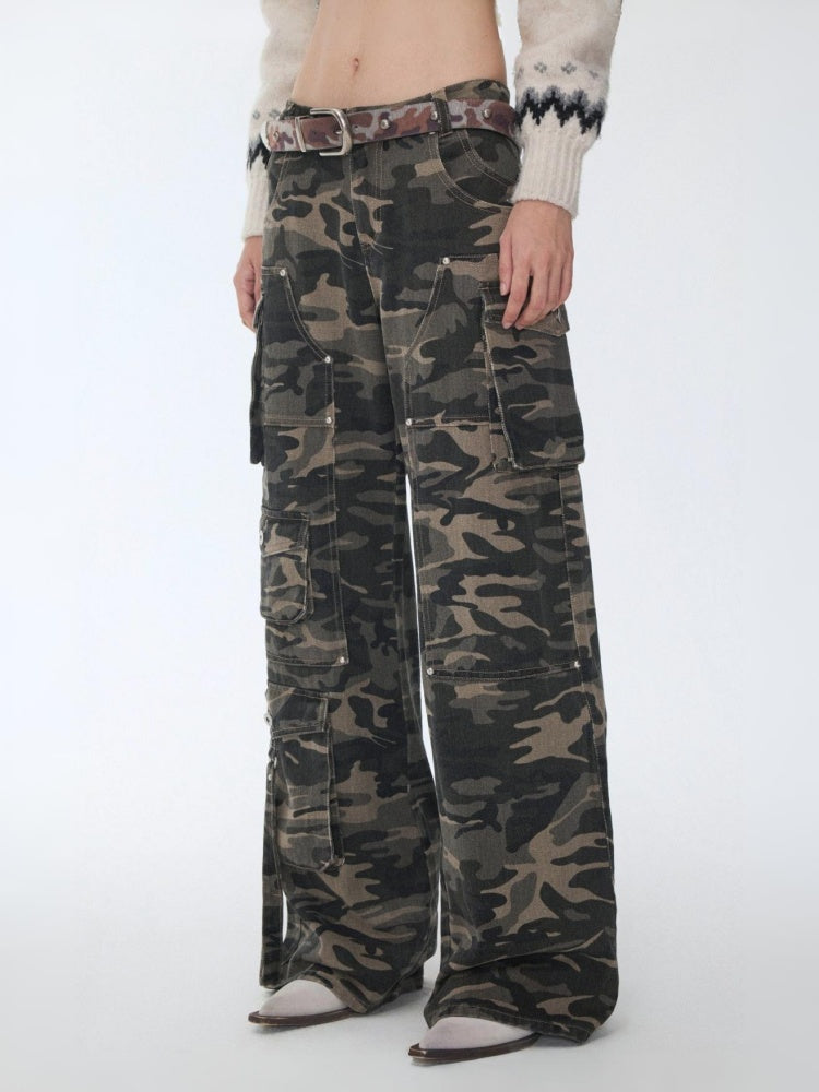 American Vintage Camouflage Washed Workwear Wide-Leg Pants Multi-Pocket Design Versatile Slacks【s0000014586】