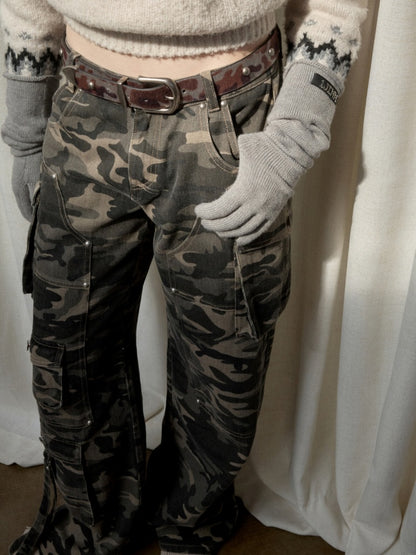 American Vintage Camouflage Washed Workwear Wide-Leg Pants Multi-Pocket Design Versatile Slacks【s0000014586】