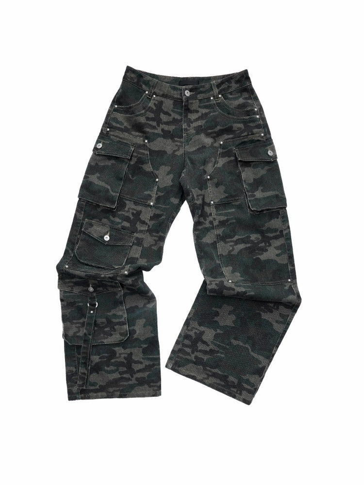 American Vintage Camouflage Washed Workwear Wide-Leg Pants Multi-Pocket Design Versatile Slacks【s0000014586】