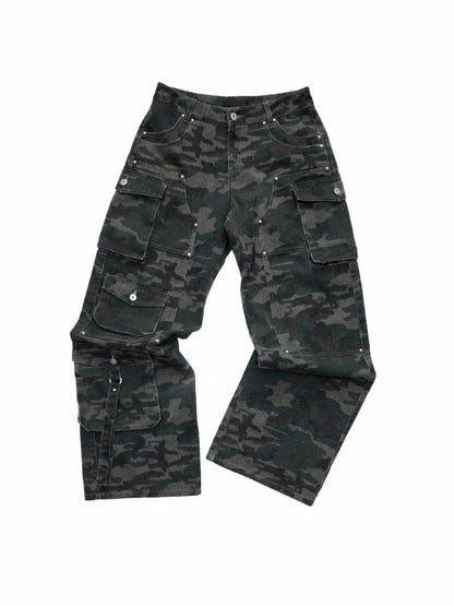 American Vintage Camouflage Washed Workwear Wide-Leg Pants Multi-Pocket Design Versatile Slacks【s0000014586】