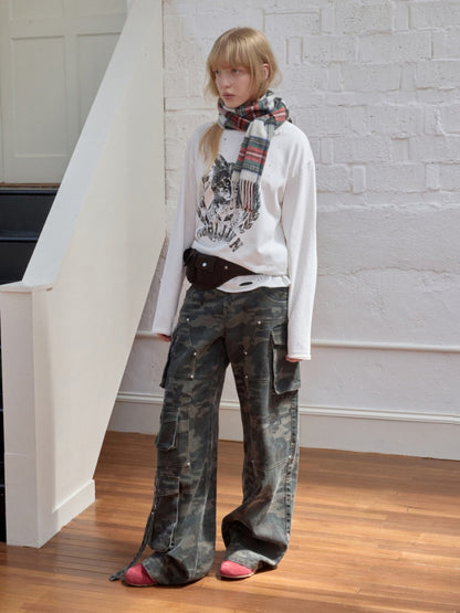 American Vintage Camouflage Washed Workwear Wide-Leg Pants Multi-Pocket Design Versatile Slacks【s0000014586】