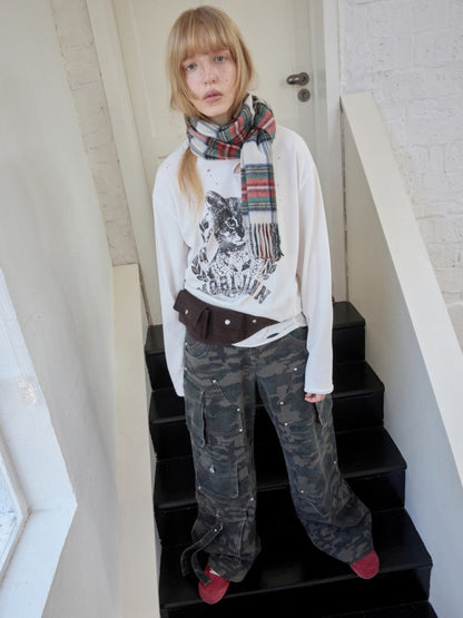 American Vintage Camouflage Washed Workwear Wide-Leg Pants Multi-Pocket Design Versatile Slacks【s0000014586】