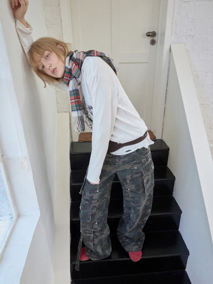 American Vintage Camouflage Washed Workwear Wide-Leg Pants Multi-Pocket Design Versatile Slacks【s0000014586】