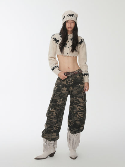 Fair Island Pony Jacquard Knit Pile Hat Female Adjustable Drawstring Cold Hat Shows Small Face【s0000014590】