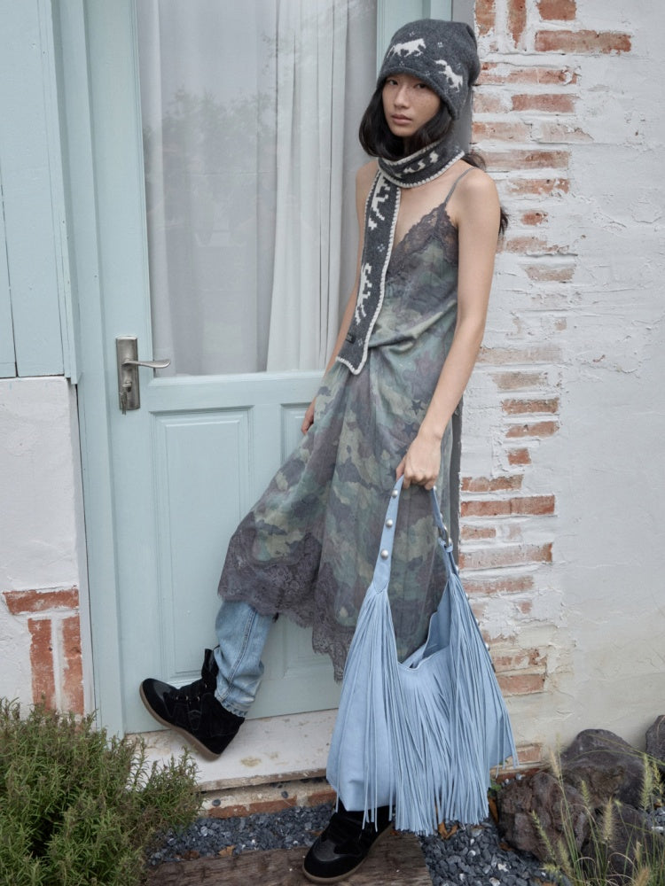 Fair Island Pony Jacquard Knit Pile Hat Female Adjustable Drawstring Cold Hat Shows Small Face【s0000014590】