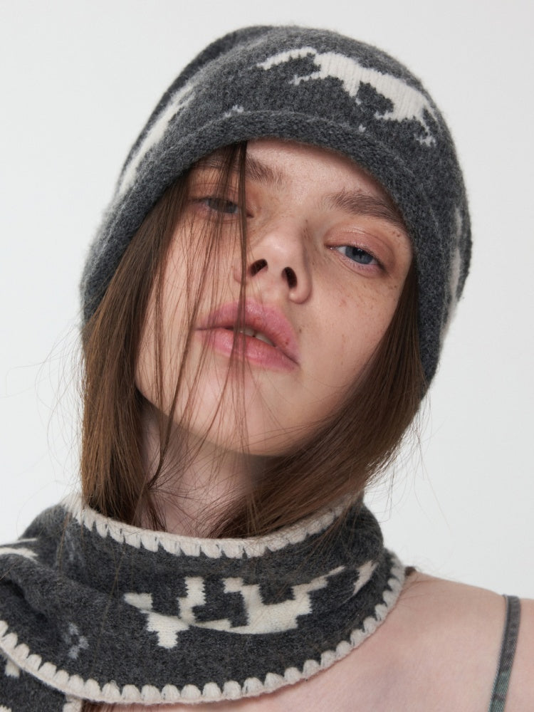 Fair Island Pony Jacquard Knit Pile Hat Female Adjustable Drawstring Cold Hat Shows Small Face【s0000014590】