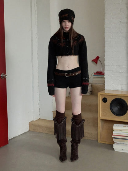 Fair Island Pony Jacquard Knit Pile Hat Female Adjustable Drawstring Cold Hat Shows Small Face【s0000014590】