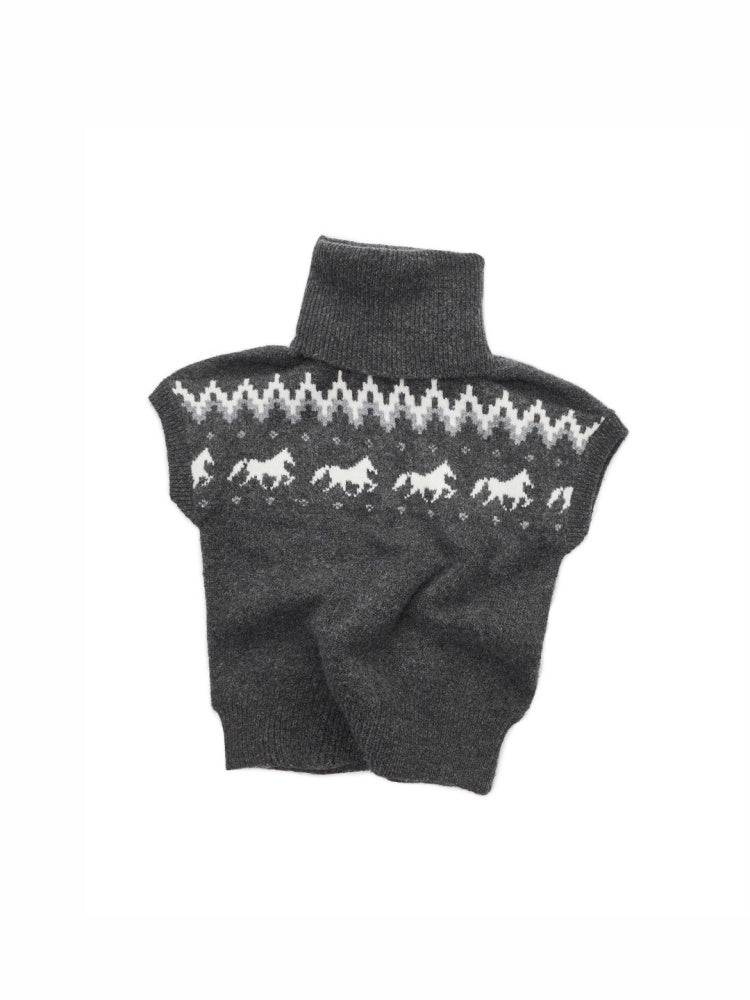 Fair Isle Pony Pullover Knit Turtle Neck Jacquard Short Sleeve Sweater Layered Top【s0000014591】