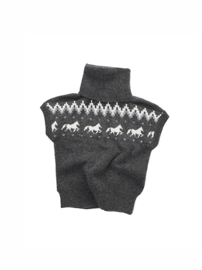 Fair Isle Pony Pullover Knit Turtle Neck Jacquard Short Sleeve Sweater Layered Top【s0000014591】