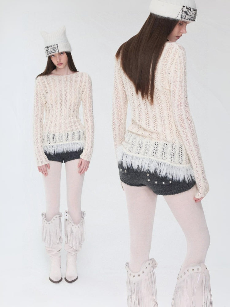 Fair Island Vintage Pony Jacquard Knitted Short Cardigan High Waist Shorts Set Of 2【s0000014592】