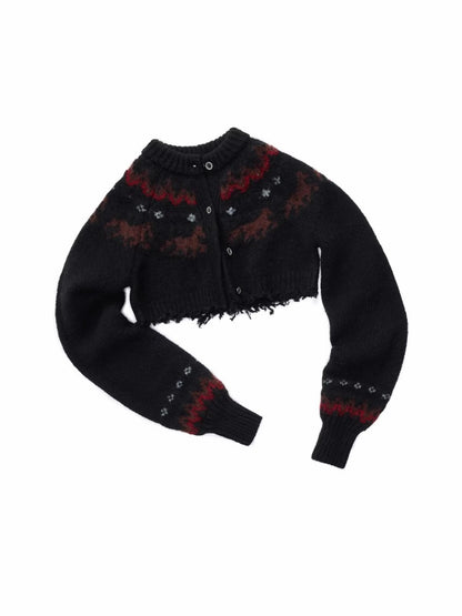 Fair Island Vintage Pony Jacquard Knitted Short Cardigan High Waist Shorts Set Of 2【s0000014592】