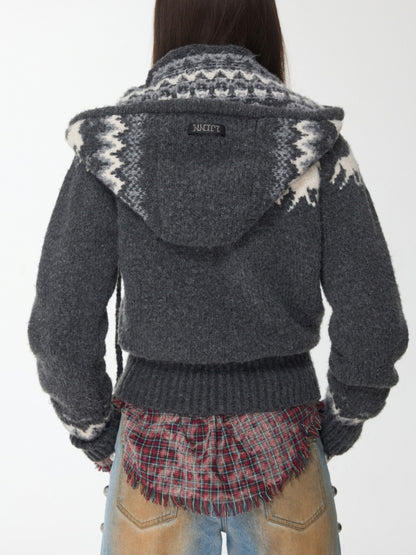 Fair Isle Vintage Pony Jacquard Knitted Ruffle Beaded Drawstring Warm Tow Hat【s0000014593】