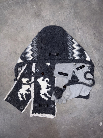 Fair Isle Vintage Pony Jacquard Knitted Ruffle Beaded Drawstring Warm Tow Hat【s0000014593】