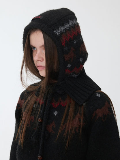 Fair Isle Vintage Pony Jacquard Knitted Ruffle Beaded Drawstring Warm Tow Hat【s0000014593】