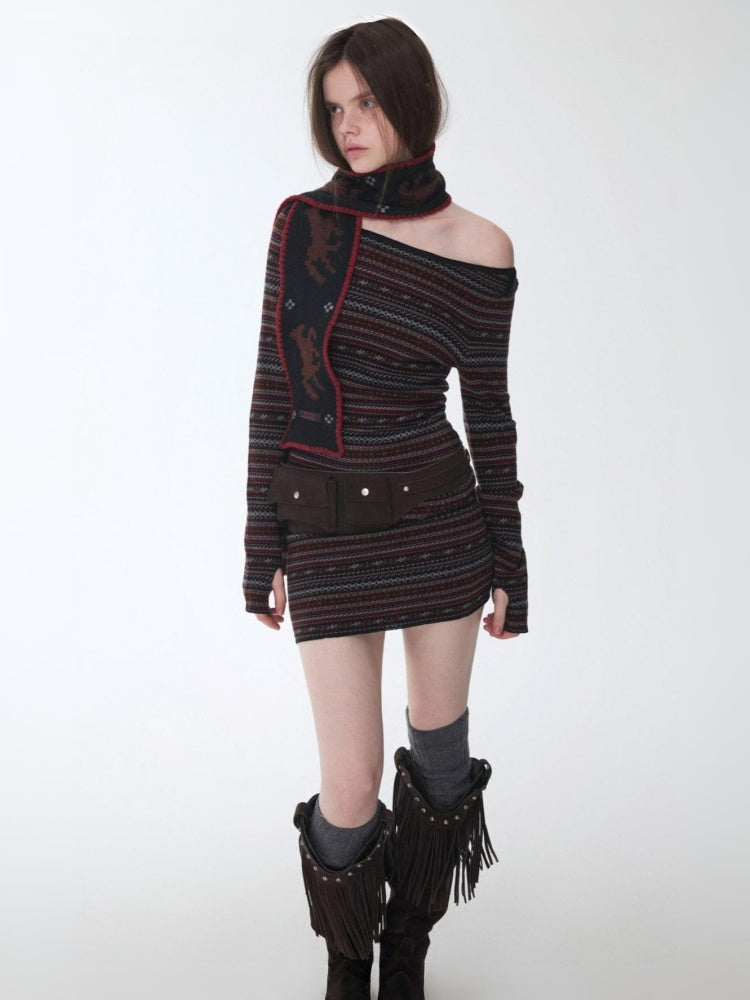 Fair Island Vintage Pony Jacquard Knitted Small Warm Versatile Scarf【s0000014594】