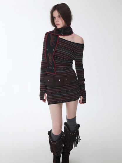 Fair Island Vintage Pony Jacquard Knitted Small Warm Versatile Scarf【s0000014594】