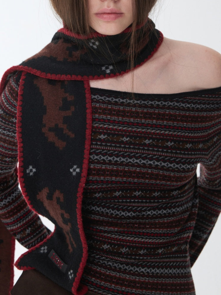 Fair Island Vintage Pony Jacquard Knitted Small Warm Versatile Scarf【s0000014594】