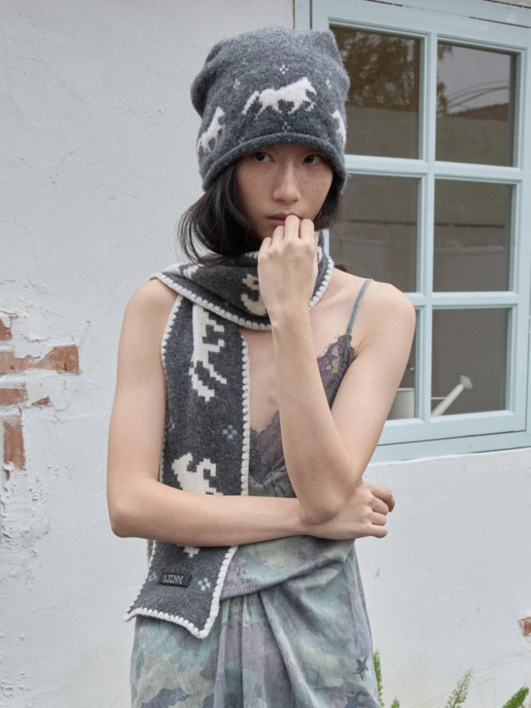 Fair Island Vintage Pony Jacquard Knitted Small Warm Versatile Scarf【s0000014594】