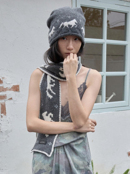 Fair Island Vintage Pony Jacquard Knitted Small Warm Versatile Scarf【s0000014594】