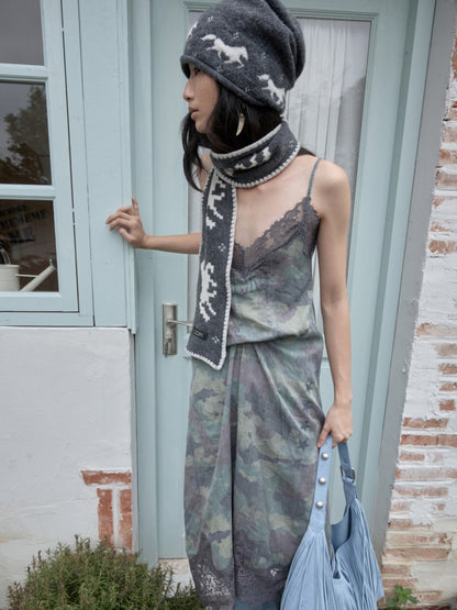 Fair Island Vintage Pony Jacquard Knitted Small Warm Versatile Scarf【s0000014594】