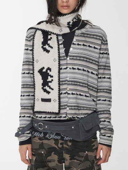 Fair Island Vintage Pony Jacquard Knitted Small Warm Versatile Scarf【s0000014594】