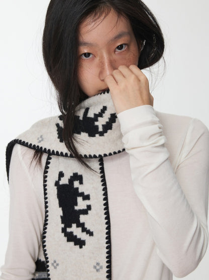 Fair Island Vintage Pony Jacquard Knitted Small Warm Versatile Scarf【s0000014594】