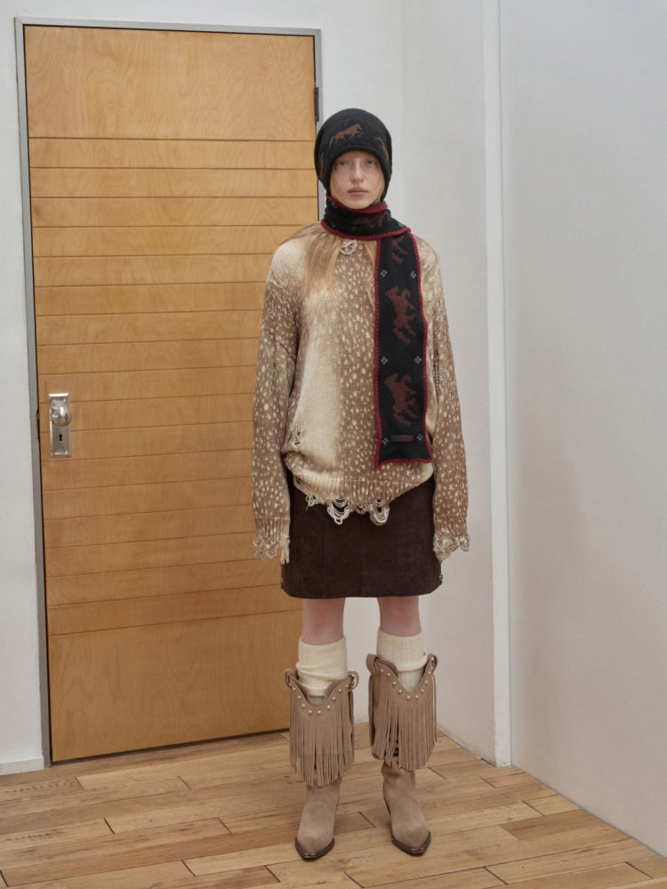 Fair Island Vintage Pony Jacquard Knitted Small Warm Versatile Scarf【s0000014594】