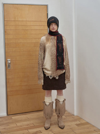 Fair Island Vintage Pony Jacquard Knitted Small Warm Versatile Scarf【s0000014594】