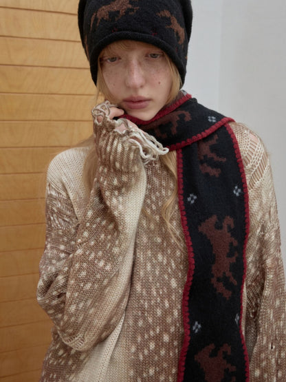 Fair Island Vintage Pony Jacquard Knitted Small Warm Versatile Scarf【s0000014594】