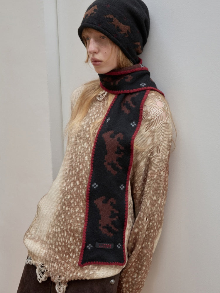 Fair Island Vintage Pony Jacquard Knitted Small Warm Versatile Scarf【s0000014594】