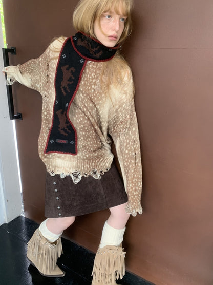 Fair Island Vintage Pony Jacquard Knitted Small Warm Versatile Scarf【s0000014594】