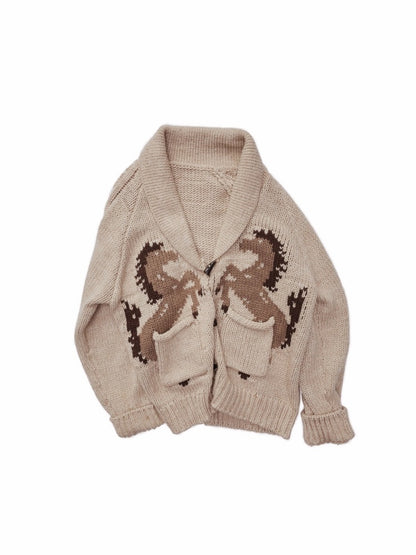 Vintage Coarse Weave Pony Jacquard Horn Buckle Large Cardigan Lapel Loose Sweater Coat【s0000014595】