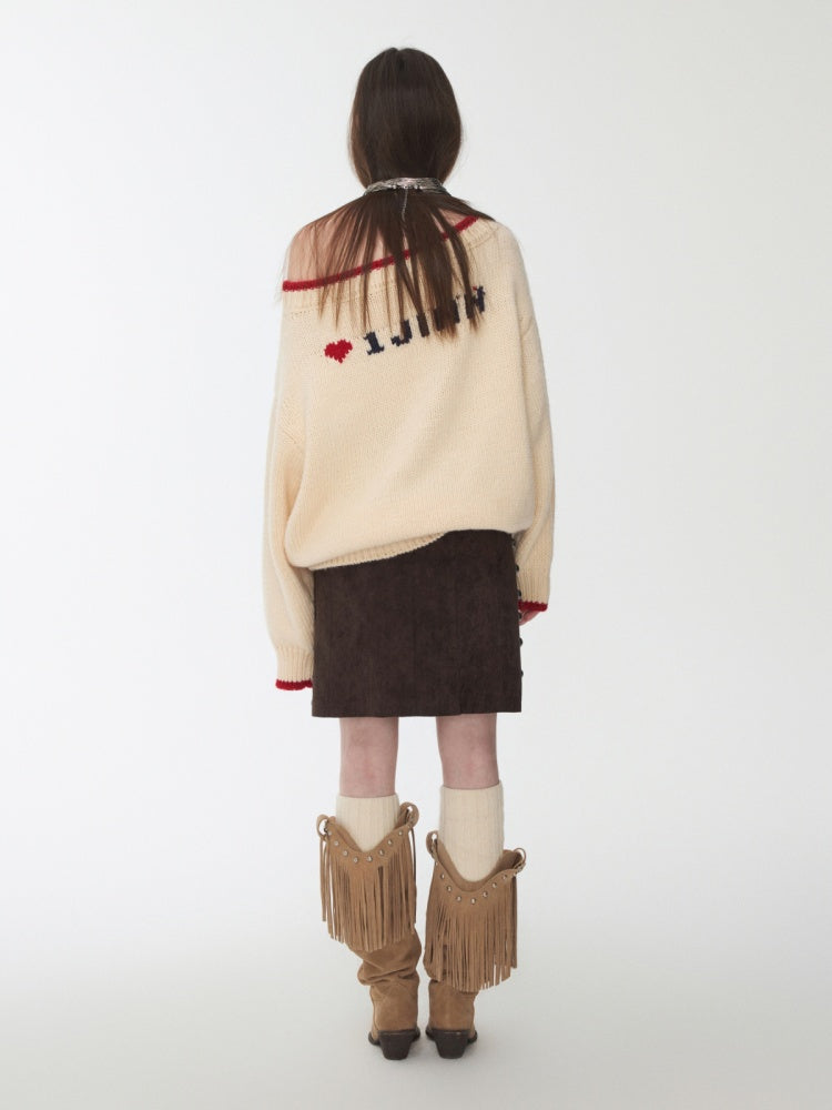 Fair Isle Iceland Wool Jacquard Slanted Shoulder Rough Big Sweater Loose Lazy Knitwear【s0000014596】