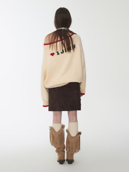 Fair Isle Iceland Wool Jacquard Slanted Shoulder Rough Big Sweater Loose Lazy Knitwear【s0000014596】
