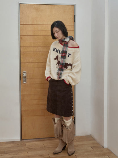 Fair Isle Iceland Wool Jacquard Slanted Shoulder Rough Big Sweater Loose Lazy Knitwear【s0000014596】