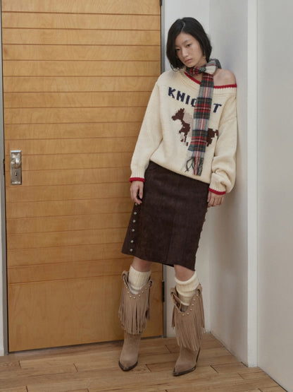 Fair Isle Iceland Wool Jacquard Slanted Shoulder Rough Big Sweater Loose Lazy Knitwear【s0000014596】