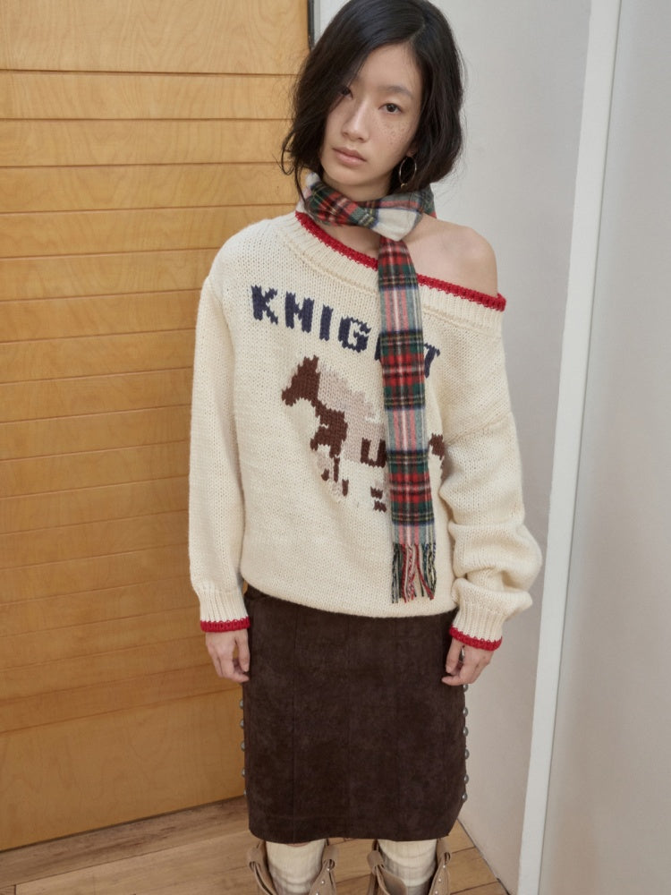 Fair Isle Iceland Wool Jacquard Slanted Shoulder Rough Big Sweater Loose Lazy Knitwear【s0000014596】