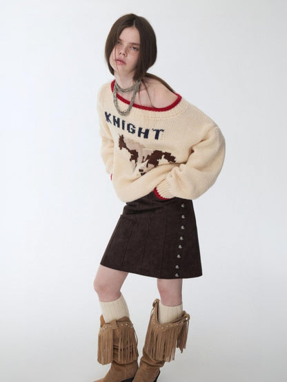 Fair Isle Iceland Wool Jacquard Slanted Shoulder Rough Big Sweater Loose Lazy Knitwear【s0000014596】