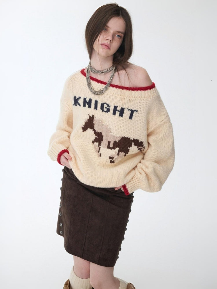 Fair Isle Iceland Wool Jacquard Slanted Shoulder Rough Big Sweater Loose Lazy Knitwear【s0000014596】