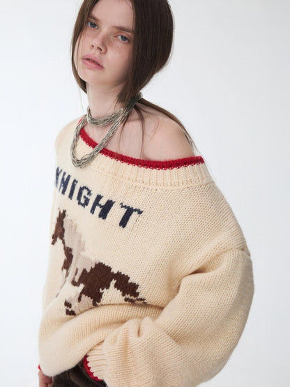 Fair Isle Iceland Wool Jacquard Slanted Shoulder Rough Big Sweater Loose Lazy Knitwear【s0000014596】
