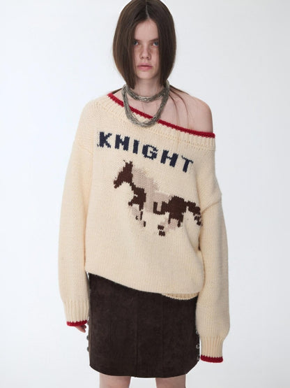 Fair Isle Iceland Wool Jacquard Slanted Shoulder Rough Big Sweater Loose Lazy Knitwear【s0000014596】