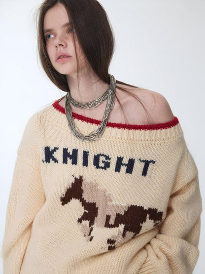 Fair Isle Iceland Wool Jacquard Slanted Shoulder Rough Big Sweater Loose Lazy Knitwear【s0000014596】