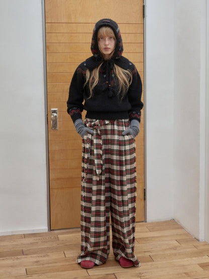 Fair Isle Pony Raglan Sleeve Knit Loose Neckline Raw Edge Design Sweater【s0000014597】