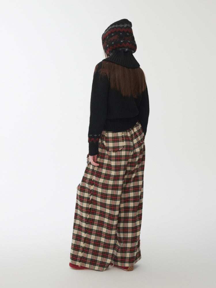 Fair Isle Pony Raglan Sleeve Knit Loose Neckline Raw Edge Design Sweater【s0000014597】